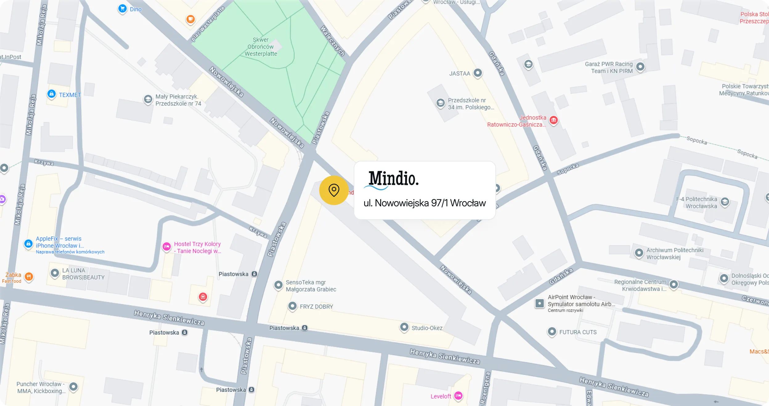 Mapa z lokalizacją gabinetu Mindio we Wrocławiu
